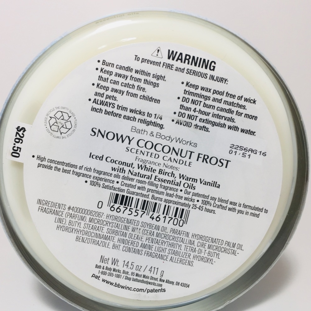 SNOWY COCONUT FROST 3 Wick Candle - Picture 3 of 3